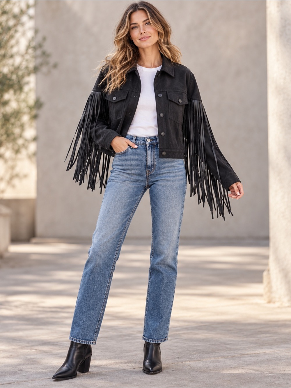 Juicy Couture Black Faux Suede Fringe Western Jacket Small NWT